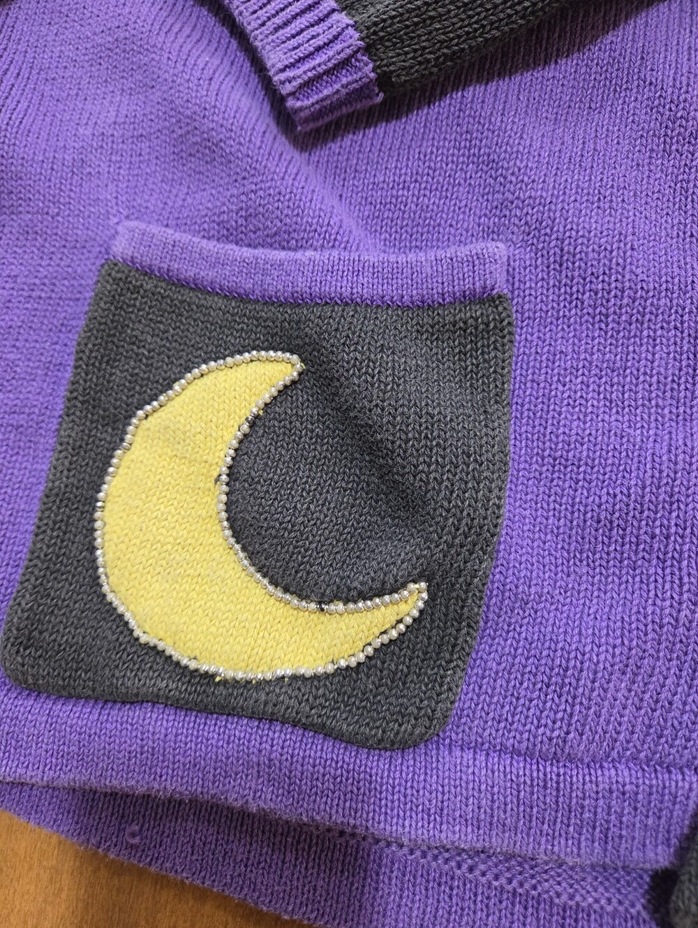 Storybook Knits Sweaters Celwstial Moon Stars Large Purple Black - Picture 6 of 12